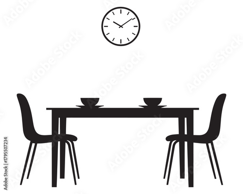 Minimalist dining room vector illustration simple black and white