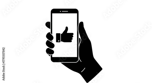 Hand holding phone with thumbs up icon