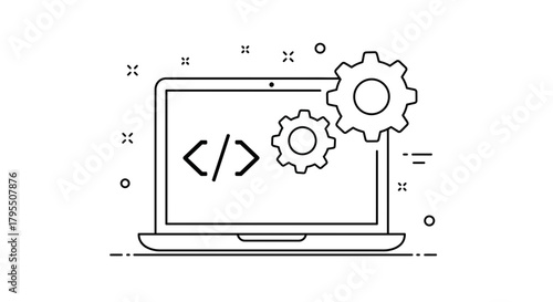 Laptop with code and gears icon