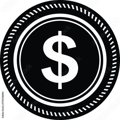 Classic american dollar coin icon on a clean white background