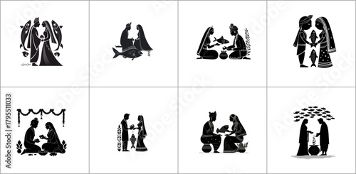 Collection of six different wedding ceremony silhouette