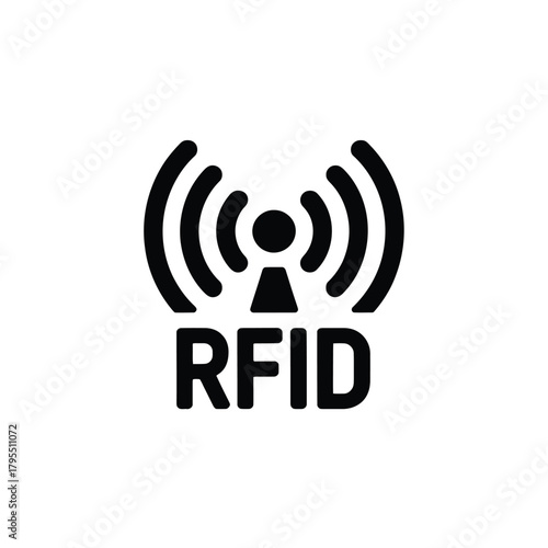 Radio frequency identification rfid technology symbol with signal waves and text