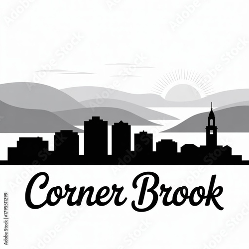 ‎Corner Brook Skyline Silhouette — A Beautiful Canadian Fjord City on Newfoundland’s West Coast Vector Illustration