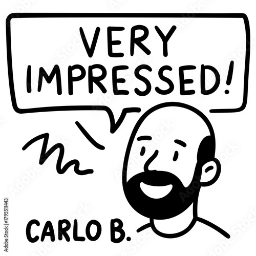 Doodle man with speech bubble Very Impressed hand drawn style for testimonial and review templates