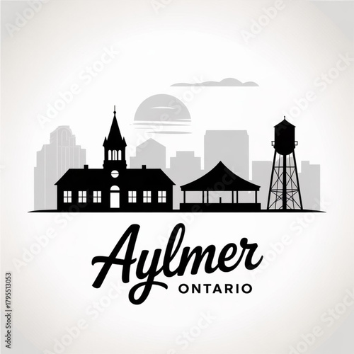 Aylmer Skyline Silhouette — Southern Ontario Town of Heritage and Farmland Vector Illustration