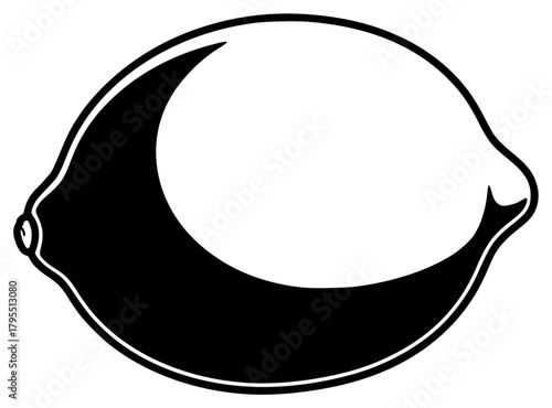 A black and white silhouette of a half moon shape, black, crescent, illustration, lemon, moon, profile, against transparent background