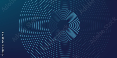 Abstract blue glowing geometric lines on dark blue background. Modern shiny blue circle lines pattern. Futuristic technology concept. Suit for cover, poster, banner, header, website.eps10