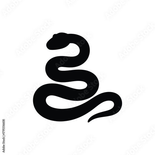 Stylized silhouette of a coiled snake in black on a white background