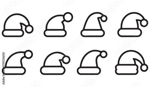 Minimalist Santa hat line icon set for festive Christmas and holiday designs