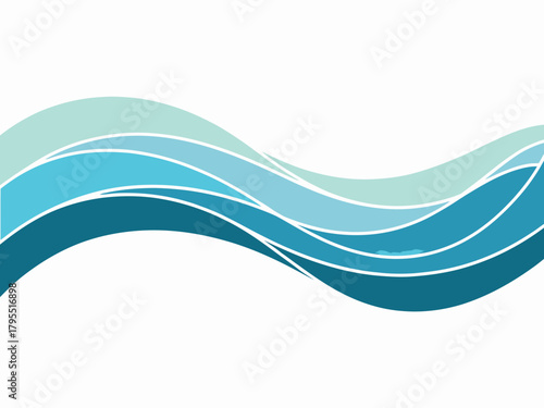Abstract Water Wave Illustration with Shades of Blue and Green Flowing Serenity on a White Backdrop Conceptual Graphic Design