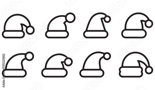 Minimalist Santa hat line icon set for Christmas and holiday graphics
