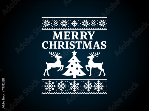 Knitted Style Merry Christmas Vector t-shirt – Reindeer & Tree Holiday Design