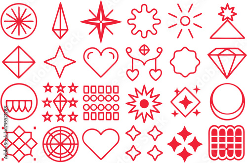 Vibrant red line art icons offering a modern and minimalist touch for your design projects, perfect for adding a creative flair to websites or social media posts