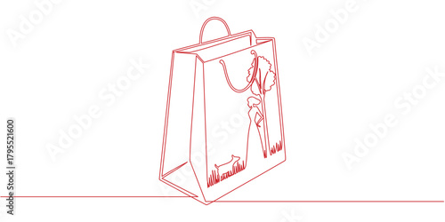 Papper Bag with golden line art style of vector illustration