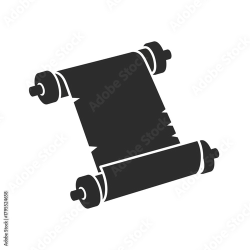 Black silhouette of an ancient scroll with torn edges, symbolizing history, knowledge, and tradition