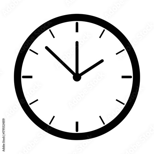 A simple black and white clock face showing approximately 1010, isolated on a