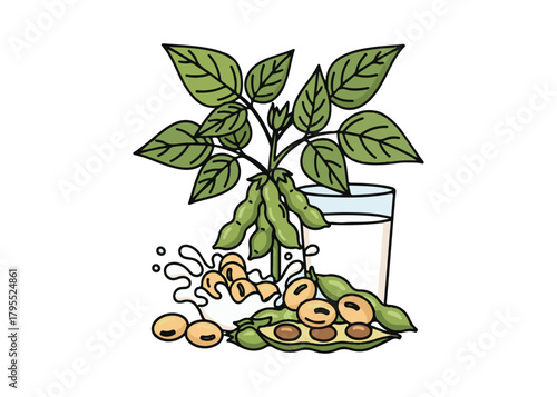 Soybeans icon. Nature's veggie food. Soybean seeds for healthy soy milk. Soya bean plant for food apps and websites.