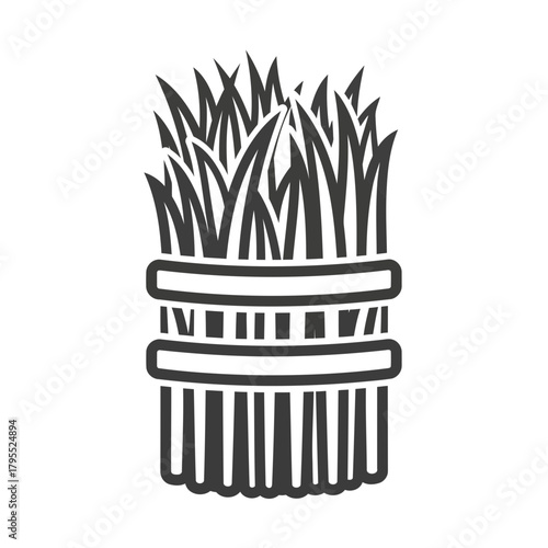 Stylized illustration of a bundle of wheat stalks tied together with bands
