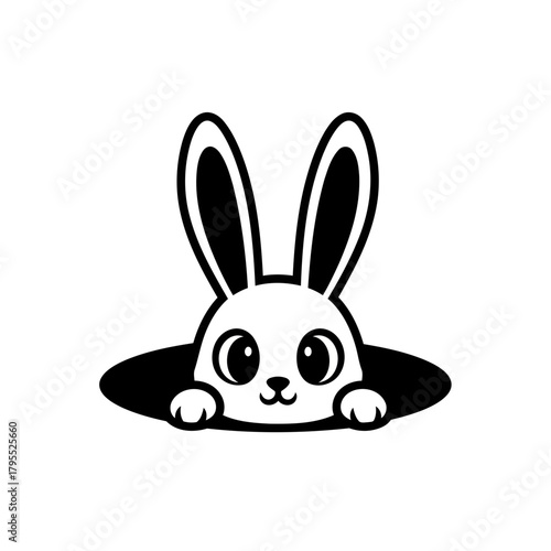 A cute cartoon bunny rabbit peeking out of a hole