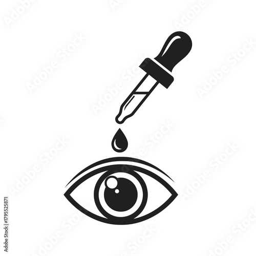Eye with a dropper applying a drop of liquid
