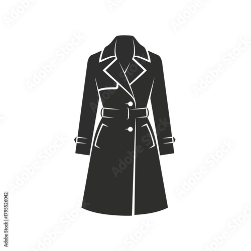Classic black trench coat with belt and buttons
