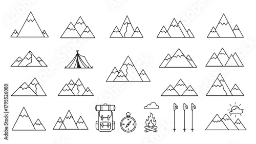 Camping and mountain icons vector illustration design set silhouette
