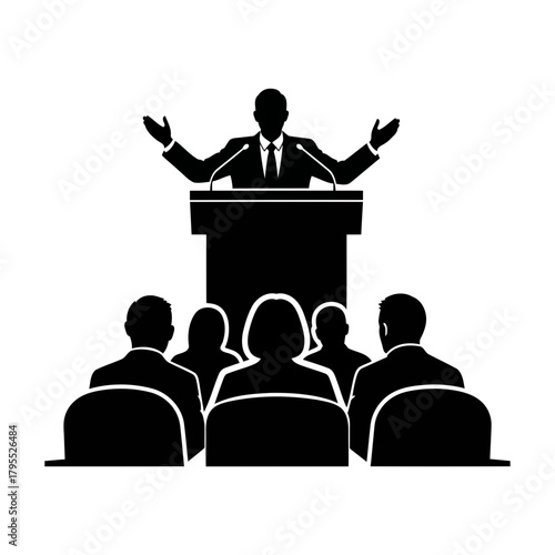 Speaker at a podium addressing an audience