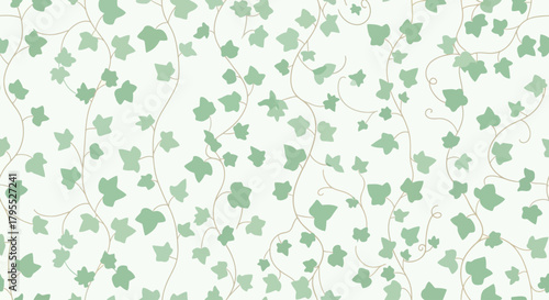 A light, repeating pattern of delicate green ivy leaves and thin brown vines on a soft, off-white background