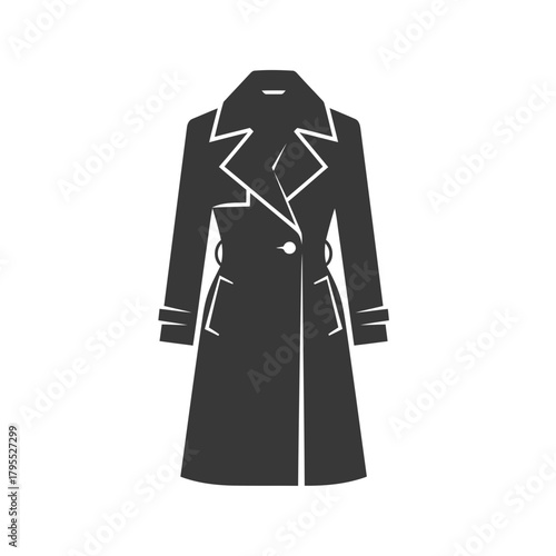 Silhouette of a classic trench coat with a belt and collar