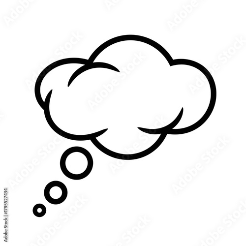 Black outline of a thought bubble with small circles, representing thinking, ideas, and communication