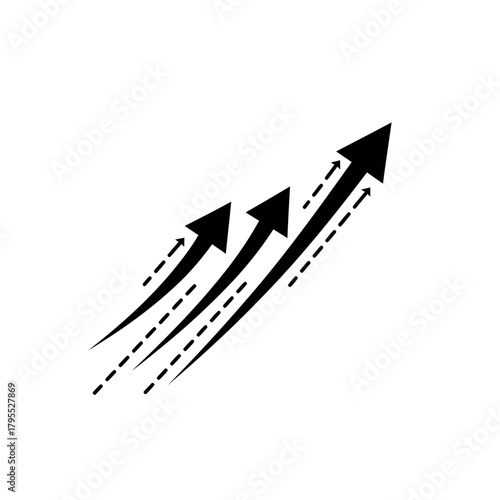 Three black arrows pointing upwards and to the right, symbolizing growth, progress, and success