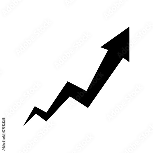 A black jagged arrow pointing upwards, symbolizing growth, progress, or an upward trend