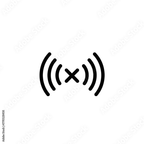 Icon representing no signal or connection with radiating waves and a cross