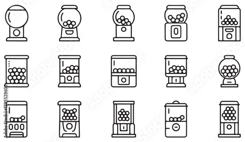 Clean line art icons of coin-operated candy and toy vending machines