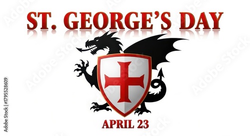 St. George's Day celebration graphic with dragon and shield. Ai generation