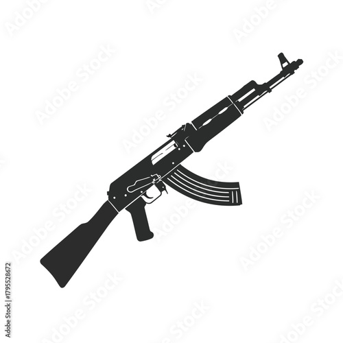 Black silhouette of an ak47 assault rifle isolated on a, a classic firearm design