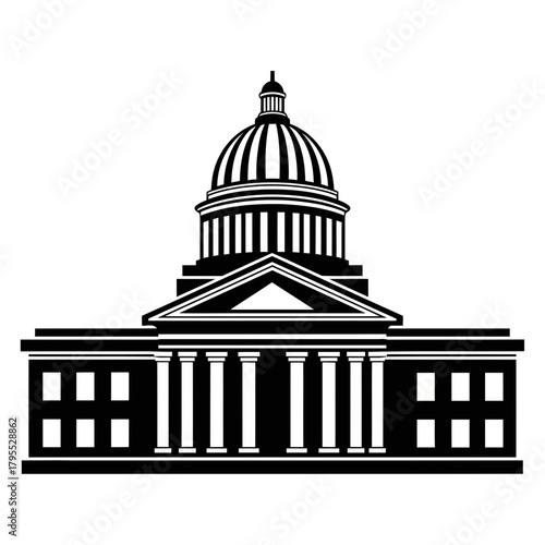 Government building with dome and columns, icon