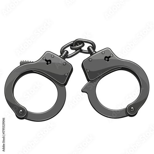 Pair of metallic handcuffs, symbolizing arrest, justice, and restriction