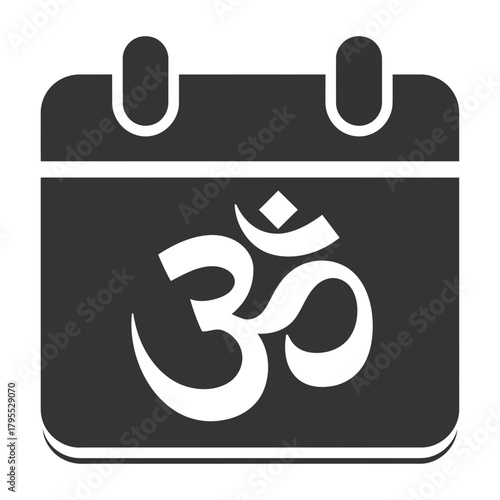 Black icon of om symbol on a calendar page, representing a spiritual or religious date or event