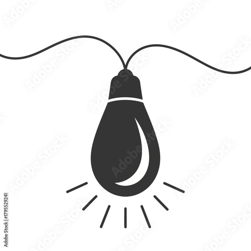 A minimalist graphic of a light bulb with radiating lines, symbolizing an idea or inspiration, isolated on a