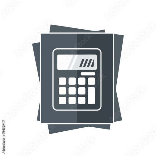 Calculator icon on stacked paper sheets, symbolizing accounting, finance, and calculation