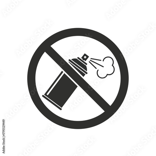 A black and white icon representing a spray can with a prohibition sign, indicating no aerosol