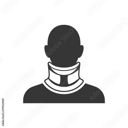 Silhouette of a person wearing a medical neck brace or cervical collar