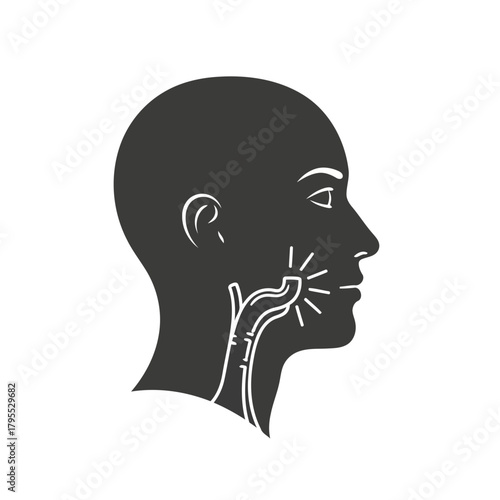Illustration of a human head showing throat pain or sore throat symptom