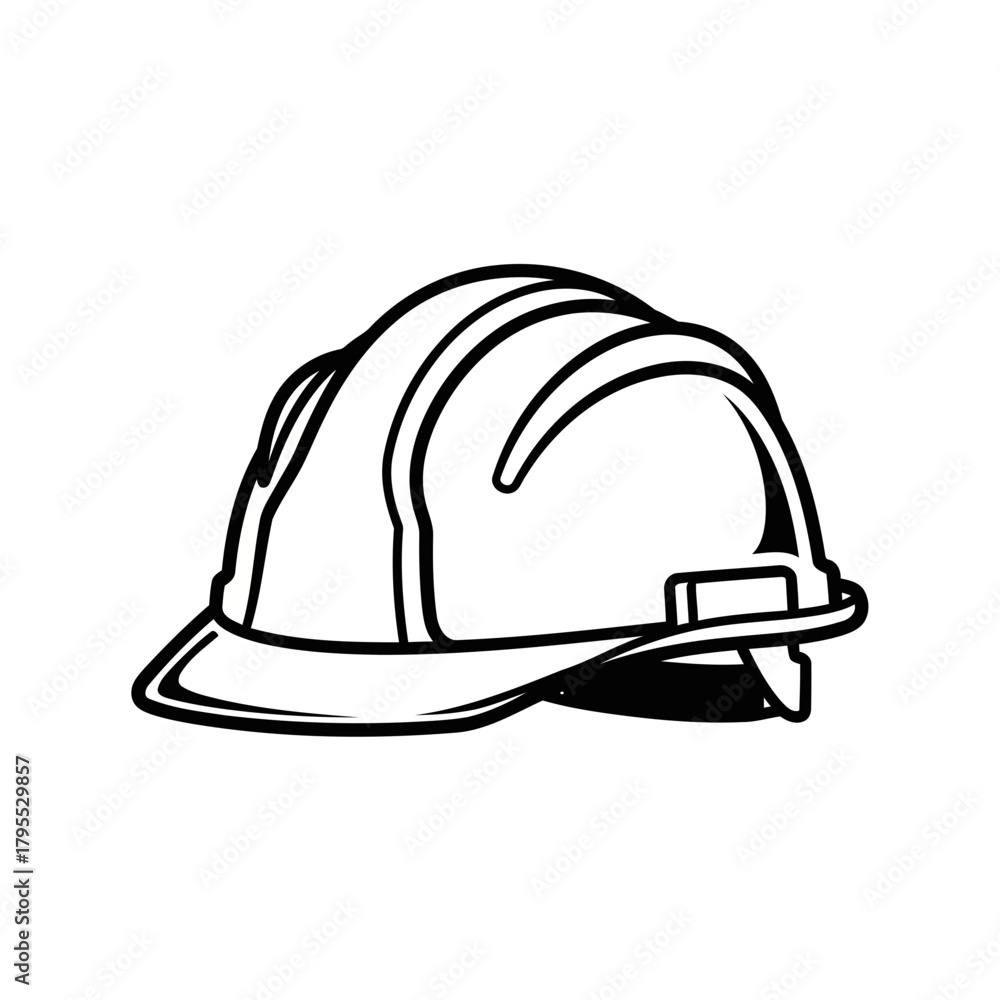 Fototapeta premium Black and white line drawing of a hard hat