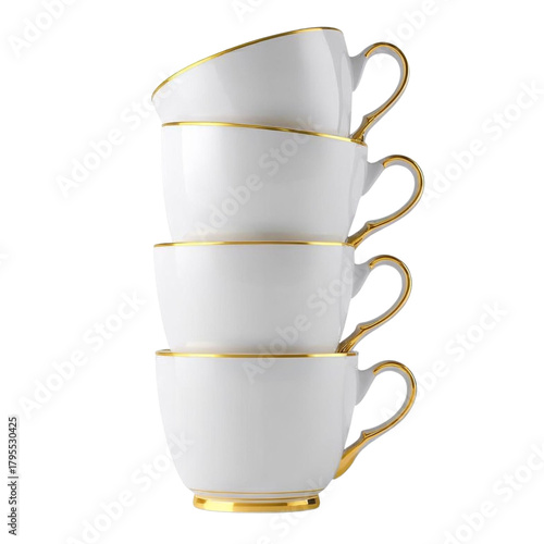 Stacked Tea Cups Side View Isolated on White Background – High-Resolution Studio Lighting Product Photo for Food Packaging and Mockup Design