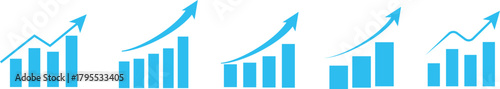 Collection of Blue Bar Graphs with Upward Arrows chart