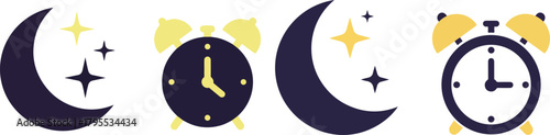Retro Sleep Cycle Icons Moon Stars Alarm Clock Flat Vector Illustration