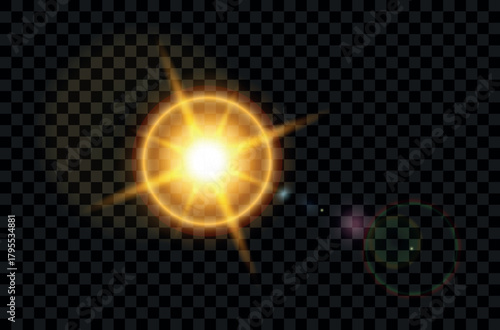 Bright golden sun flare effect with lens glare and light rays