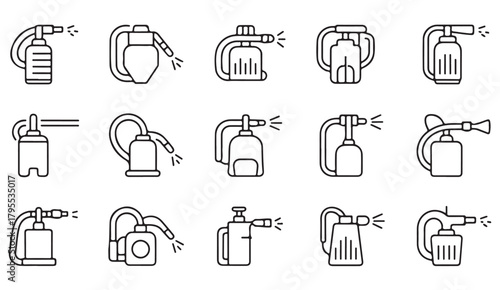 Household and industrial sprayer illustrations in clean outline vector format